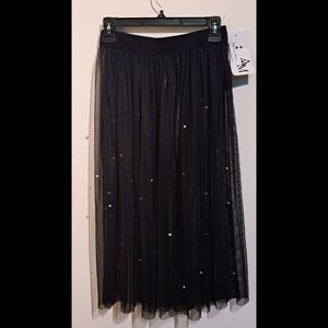 Angela Mara Mesh Skirt with Pearls
